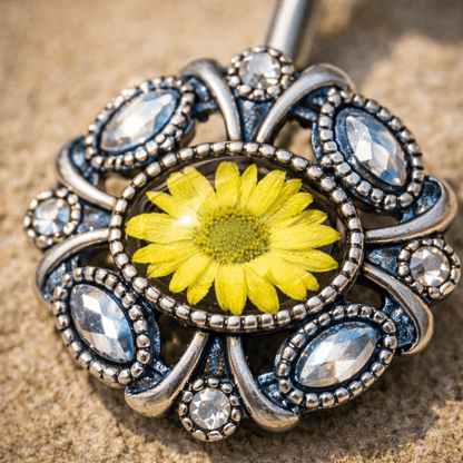 Stainless Steel Victorian Yellow Daisy Navel Ring - Skin Metals