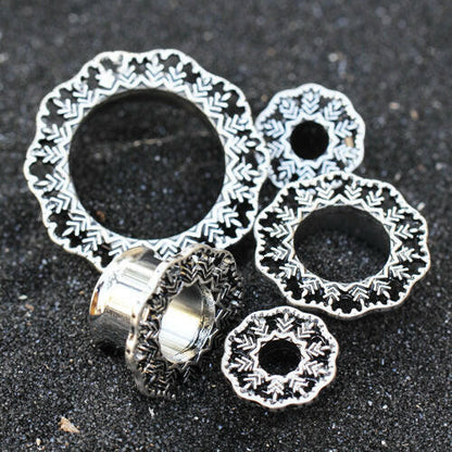 Stainless Steel Vintage Leaf Filigree Double Flare Tunnel Plug Plugs Impulse Piercings