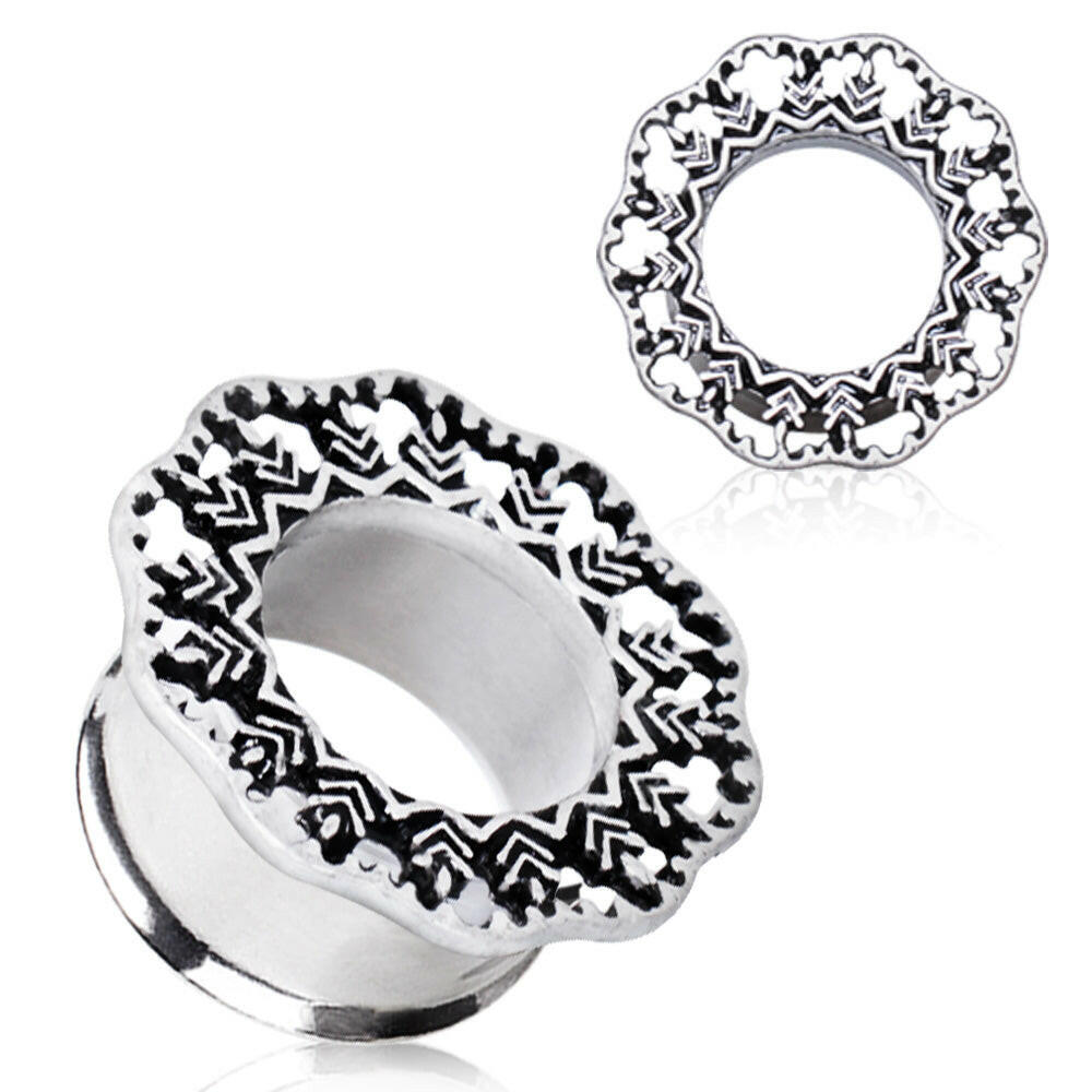 Stainless Steel Vintage Leaf Filigree Double Flare Tunnel Plug Plugs Impulse Piercings 0 gauge (8mm)