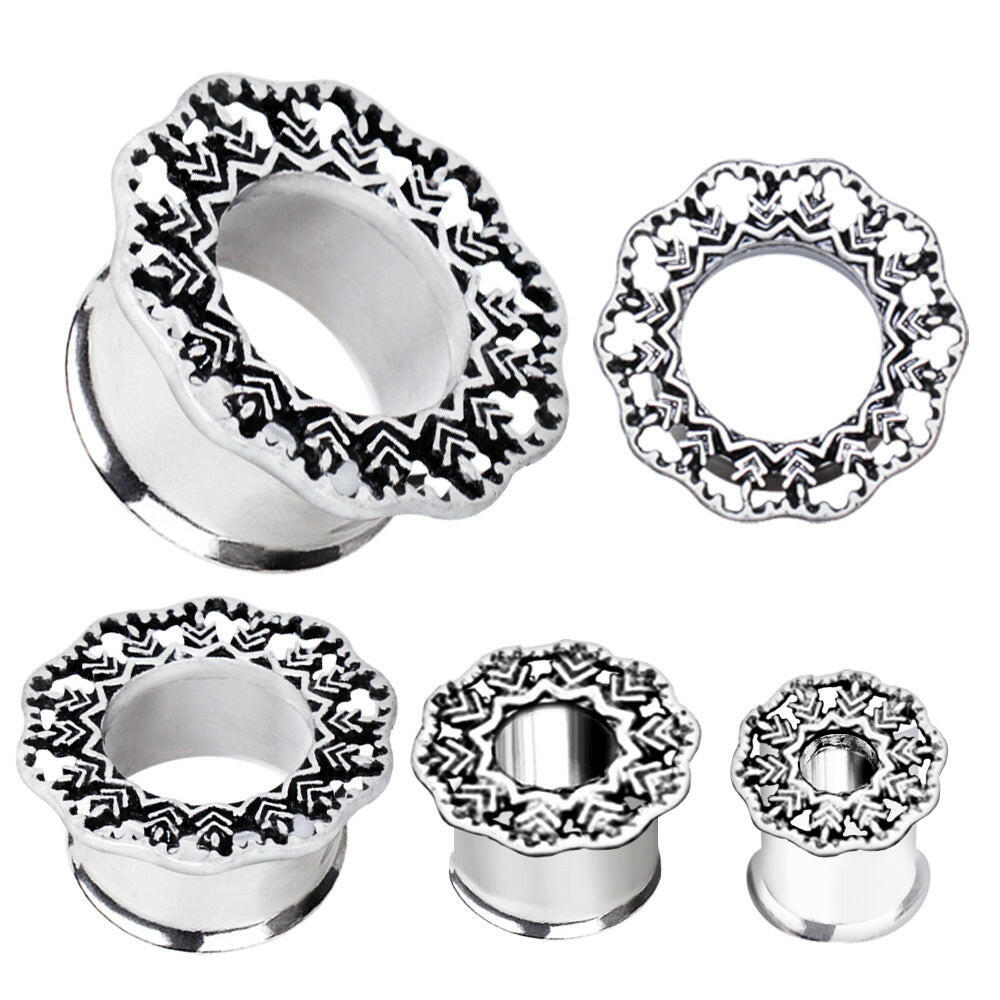 Stainless Steel Vintage Leaf Filigree Double Flare Tunnel Plug Plugs Impulse Piercings