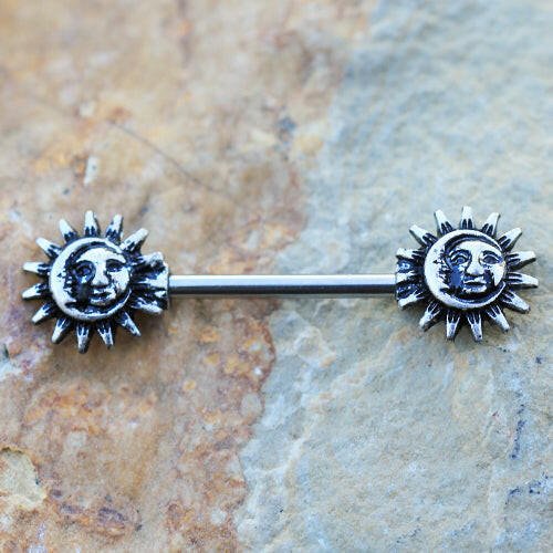 Stainless Steel Vintage Sun and Moon Nipple Bar Nipple Ring Impulse Piercings