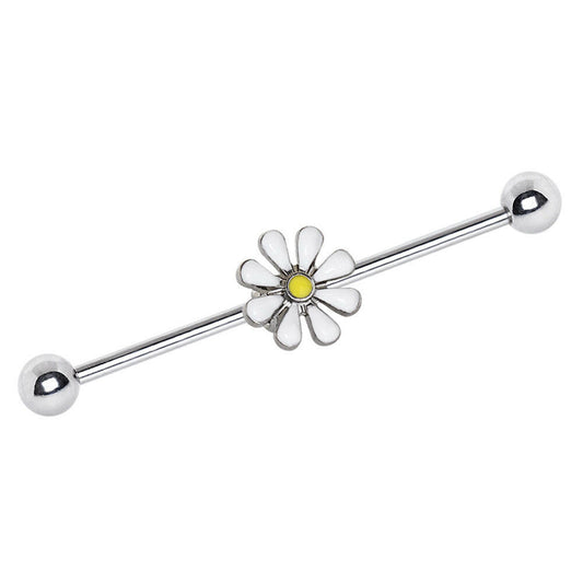 Stainless Steel White Daisy Industrial Barbell Industrial Barbell Impulse Piercings