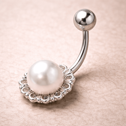 Stainless Steel White Faux Pearl Navel Ring Navel Ring Impulse Piercings