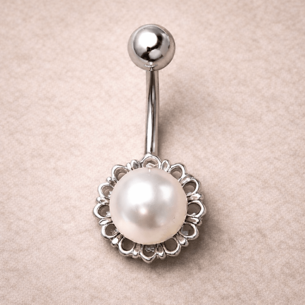 Stainless Steel White Faux Pearl Navel Ring Navel Ring Impulse Piercings