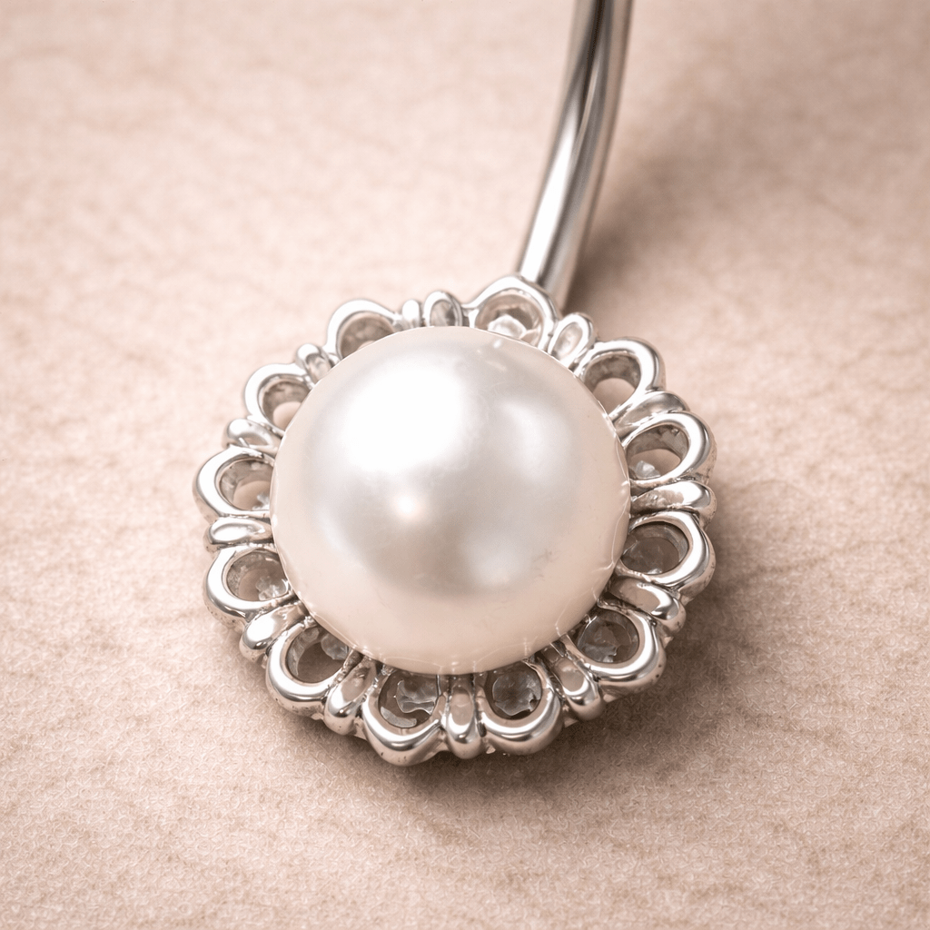Stainless Steel White Faux Pearl Navel Ring Navel Ring Impulse Piercings