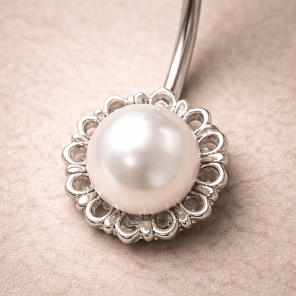 Stainless Steel White Faux Pearl Navel Ring Navel Ring Impulse Piercings