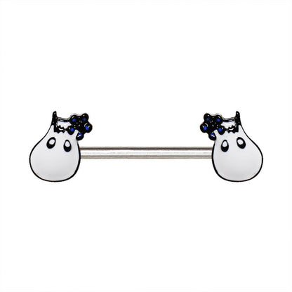 Stainless Steel White Hippo Nipple Bar Nipple Ring Impulse Piercings