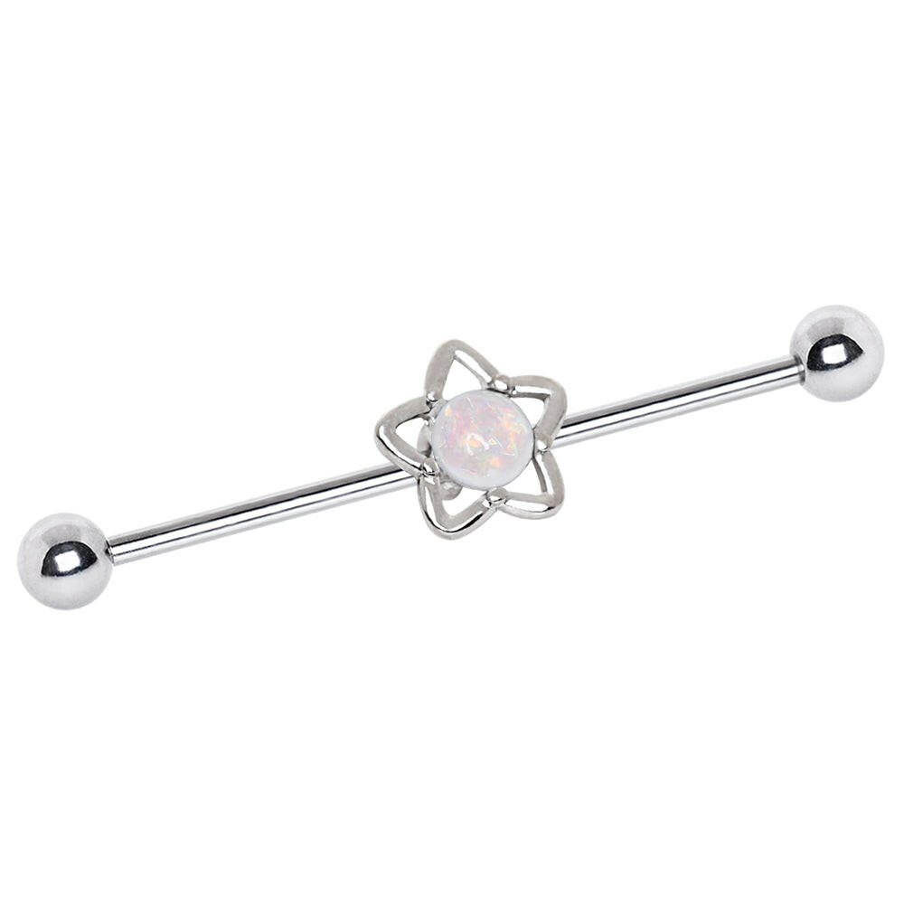 Stainless Steel White Opal Star Industrial Barbell Industrial Barbell Impulse Piercings