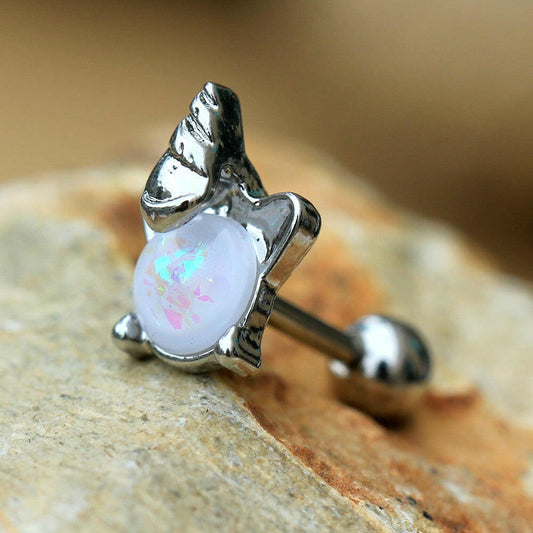 Stainless Steel White Synthetic Opal Unicorn Cartilage Earring