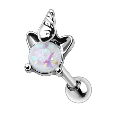 Stainless Steel White Synthetic Opal Unicorn Cartilage Earring