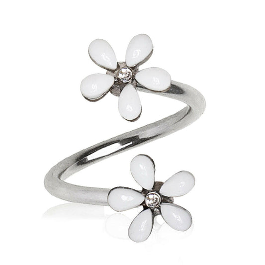 Stainless Steel White Wild Flower Twist Jewelry Navel Ring Impulse Piercings