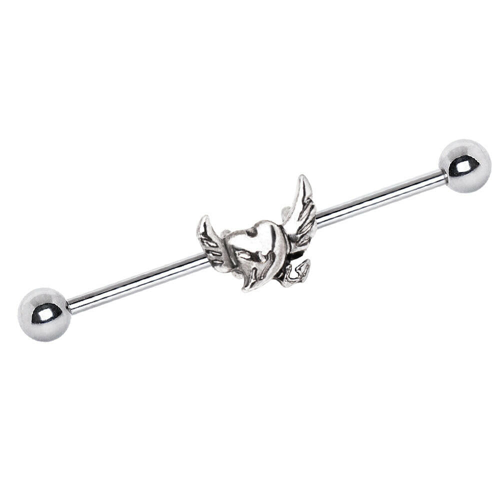 Stainless Steel Winged Devil's Heart Industrial Barbell