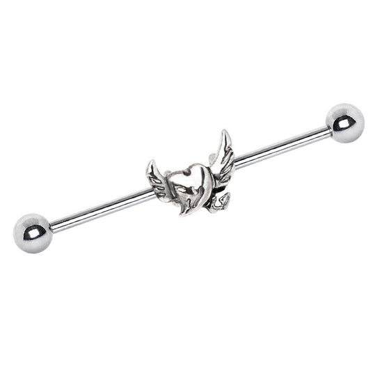 Stainless Steel Winged Devil's Heart Industrial Barbell