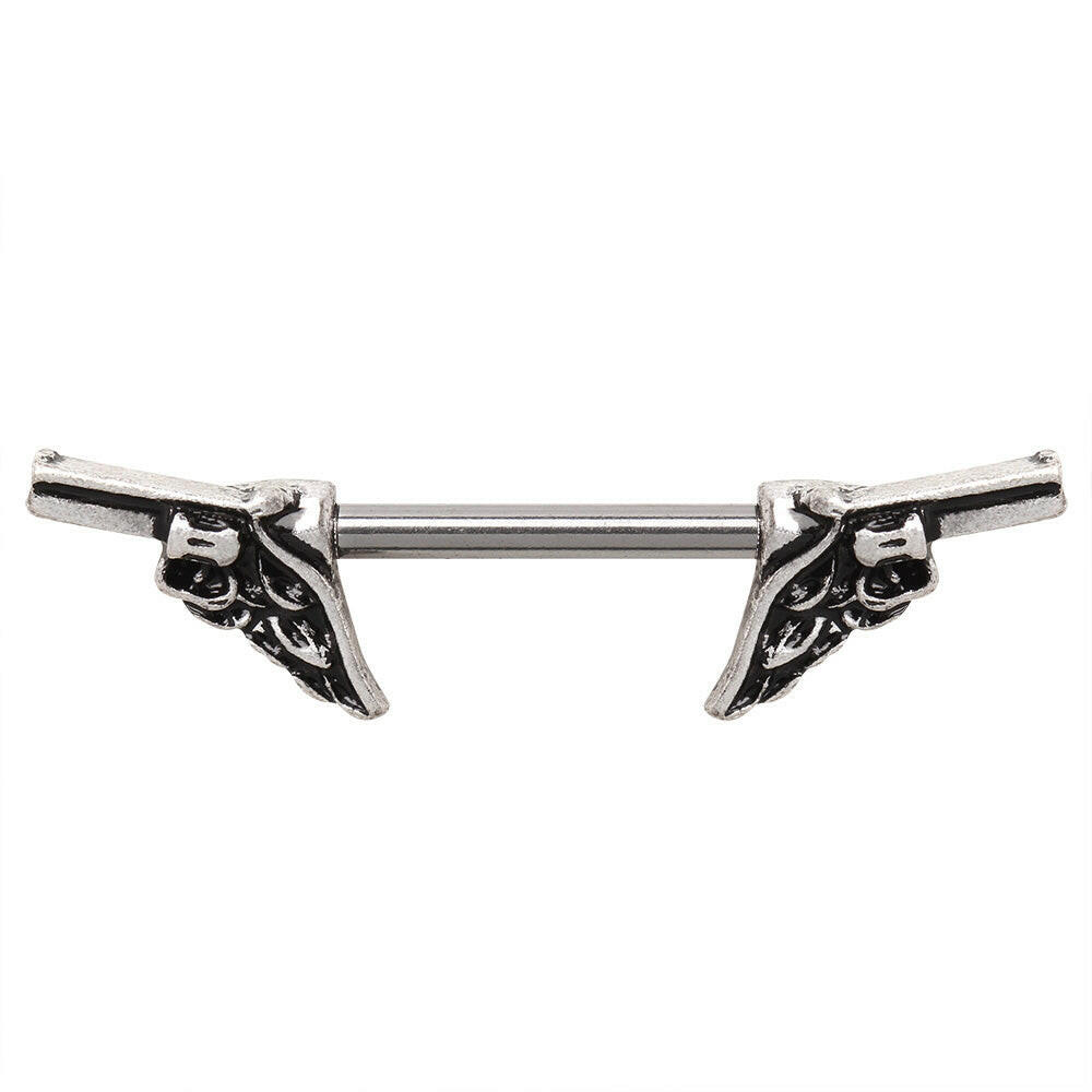 Stainless Steel Winged Pistol Nipple Bar Nipple Ring Impulse Piercings