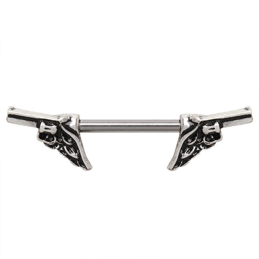 Stainless Steel Winged Pistol Nipple Bar Nipple Ring Impulse Piercings