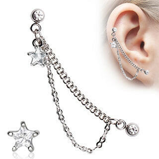 Star 316L Surgical Steel Double Chained Cartilage Earring Cartilage Impulse Piercings