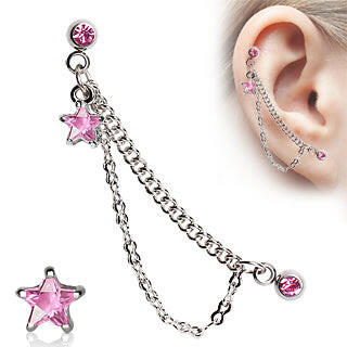 Star 316L Surgical Steel Double Chained Cartilage Earring Cartilage Impulse Piercings