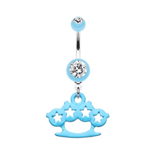 Star Brass Knuckle Belly Button Ring Navel Ring Impulse Piercings Light Blue