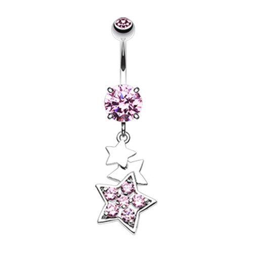 Star Dazzle Cubic Zirconia Belly Button Ring Navel Ring Impulse Piercings Pink