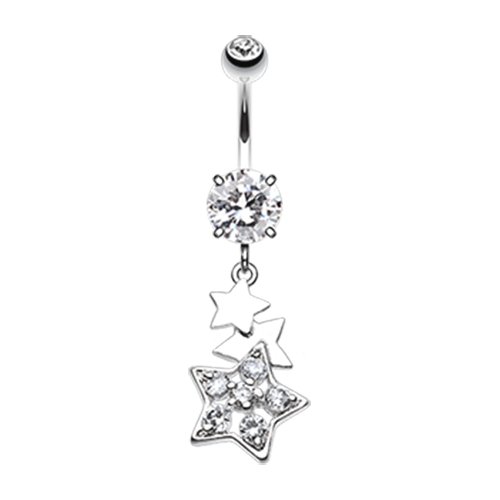 Star Dazzle Cubic Zirconia Belly Button Ring Navel Ring Impulse Piercings Clear