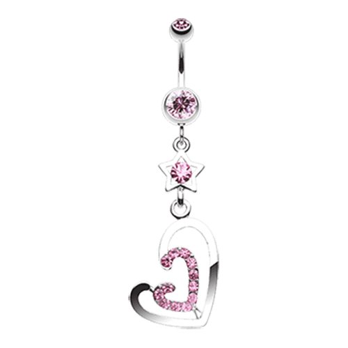 Star Double Loop Heart Belly Button Ring Navel Ring Impulse Piercings Light Pink