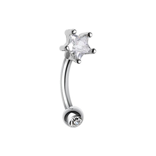 Star Gem Prong Curved Barbell Eyebrow Ring Curved Barbell Impulse Piercings 5/16" (8mm) Clear