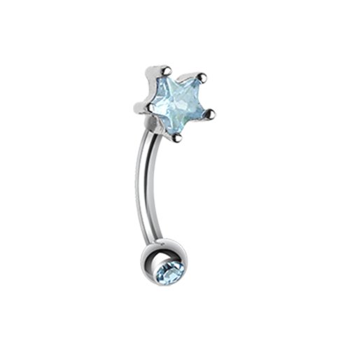 Star Gem Prong Curved Barbell Eyebrow Ring Curved Barbell Impulse Piercings 3/8" (10mm) Aqua