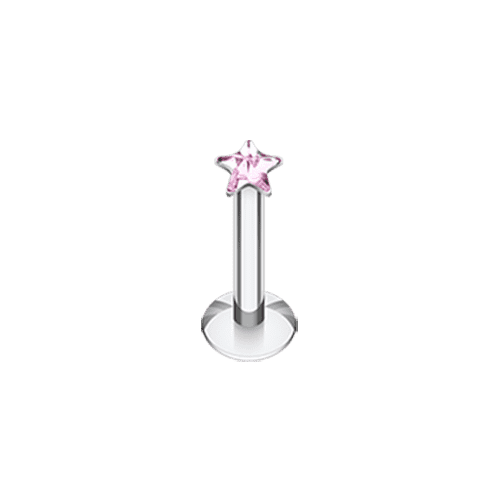 Star Gem Top Internally Threaded Labret Labret Impulse Piercings 16 GA (1.2mm) Pink