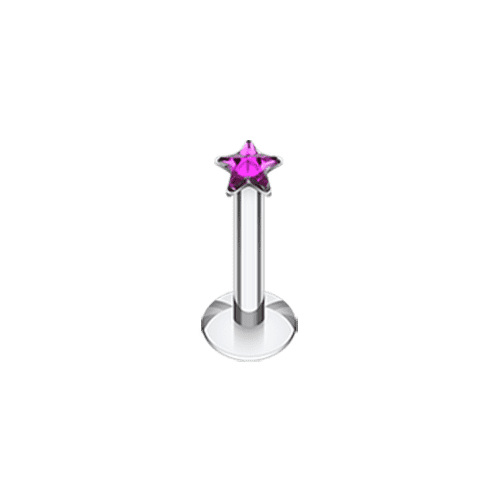 Star Gem Top Internally Threaded Labret Labret Impulse Piercings 16 GA (1.2mm) Fuchsia