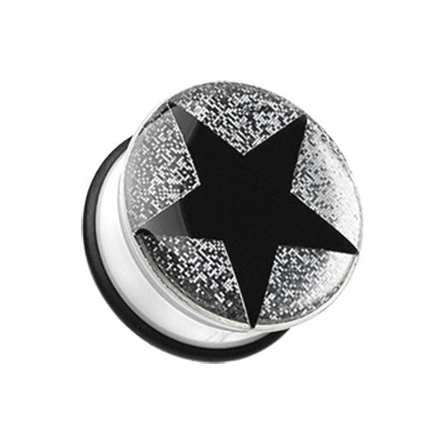 Star Glitter Single Flared Ear Gauge Plug Earrings Plug Earrings Impulse Piercings 2 GA (6.5mm) Silver