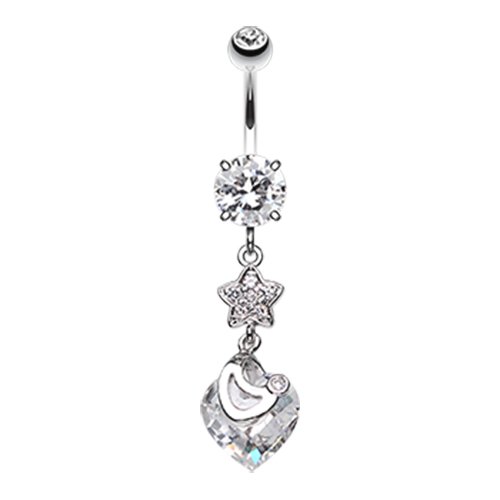 Star Heart Gem Sparkle Cubic Zirconia Belly Button Ring Navel Ring Impulse Piercings Clear