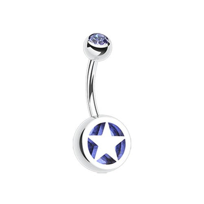 Star Holographic Glitter Inlay Steel Belly Button Ring Navel Ring Impulse Piercings Tanzanite