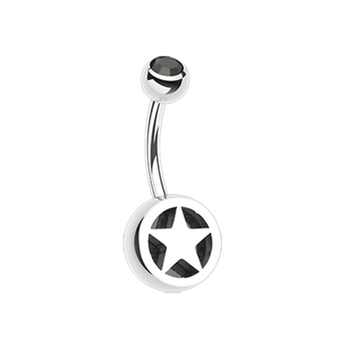 Star Holographic Glitter Inlay Steel Belly Button Ring Navel Ring Impulse Piercings