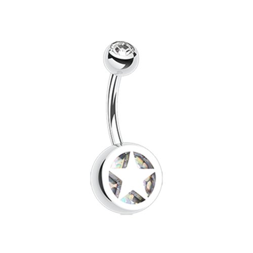 Star Holographic Glitter Inlay Steel Belly Button Ring Navel Ring Impulse Piercings Clear