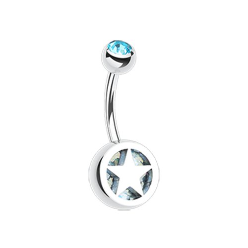 Star Holographic Glitter Inlay Steel Belly Button Ring Navel Ring Impulse Piercings Aqua