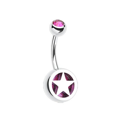 Star Holographic Glitter Inlay Steel Belly Button Ring Navel Ring Impulse Piercings Fuchsia