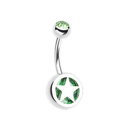 Star Holographic Glitter Inlay Steel Belly Button Ring Navel Ring Impulse Piercings Light Green