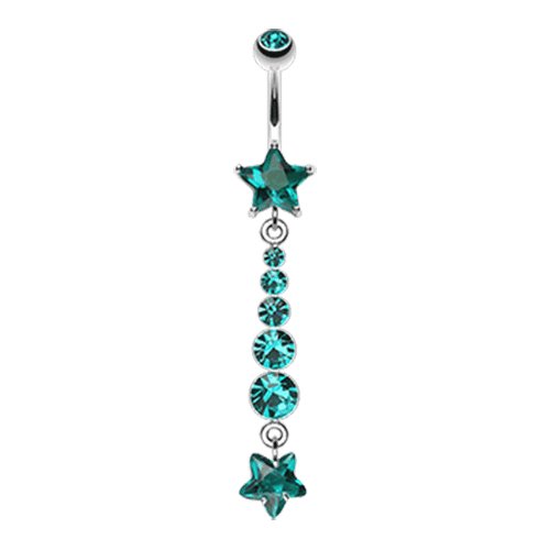 Star Journey Gem Dangle Belly Button Ring Navel Ring Impulse Piercings Teal