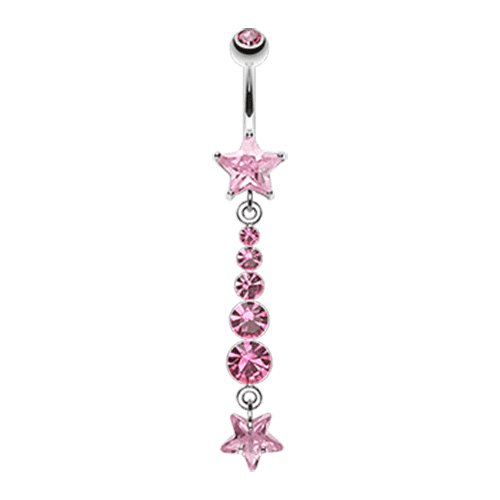 Star Journey Gem Dangle Belly Button Ring Navel Ring Impulse Piercings Light Pink