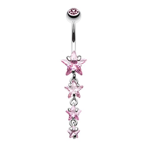 Star Spangled Cubic Zirconia Belly Button Ring Navel Ring Impulse Piercings Pink