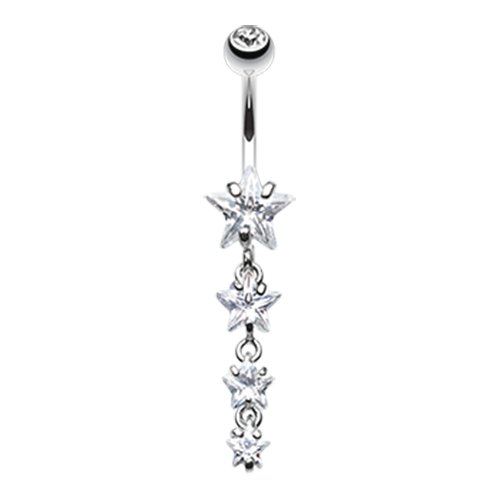 Star Spangled Cubic Zirconia Belly Button Ring Navel Ring Impulse Piercings Clear