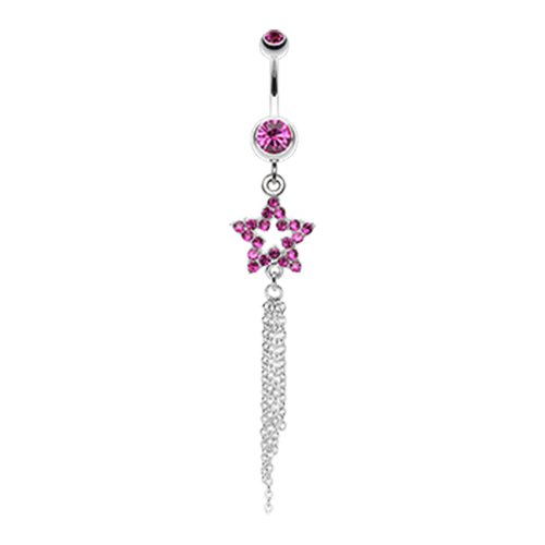 Star Sparkle Chain Drop Dangle Belly Button Ring Navel Ring Impulse Piercings Fuchsia