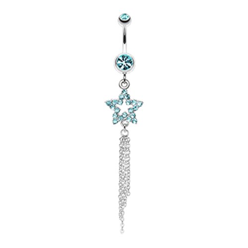 Star Sparkle Chain Drop Dangle Belly Button Ring Navel Ring Impulse Piercings Aqua