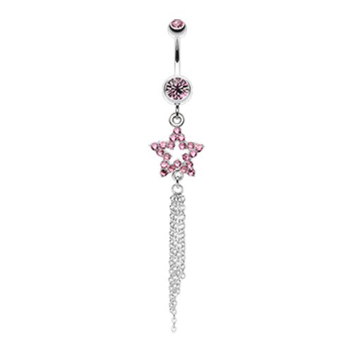 Star Sparkle Chain Drop Dangle Belly Button Ring Navel Ring Impulse Piercings Light Pink