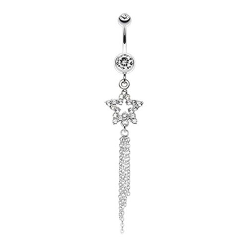 Star Sparkle Chain Drop Dangle Belly Button Ring Navel Ring Impulse Piercings Clear