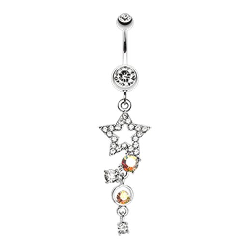 Star Sparkle Gem Curve Dangle Belly Button Ring Navel Ring Impulse Piercings Clear