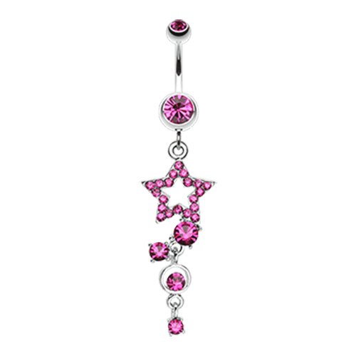 Star Sparkle Gem Curve Dangle Belly Button Ring Navel Ring Impulse Piercings Fuchsia