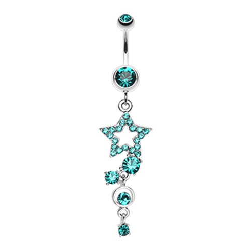 Star Sparkle Gem Curve Dangle Belly Button Ring Navel Ring Impulse Piercings Teal