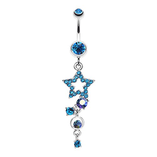 Star Sparkle Gem Curve Dangle Belly Button Ring Navel Ring Impulse Piercings Capri Blue