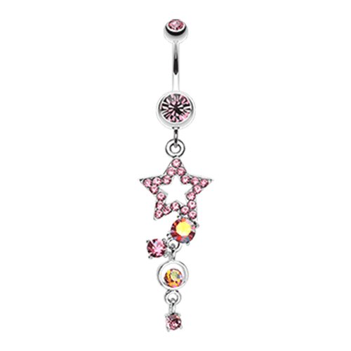 Star Sparkle Gem Curve Dangle Belly Button Ring Navel Ring Impulse Piercings Light Pink